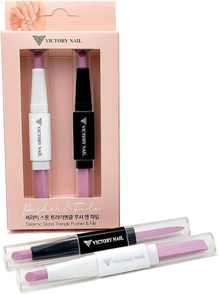 VICTORY NAIL – Victory Ceramic Stone Triangle Pusher & File (White, Black) - Kbeauty Canada
