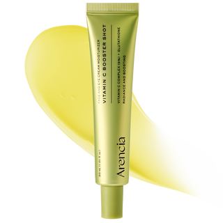 Arencia Vitamin C Booster Shot 30ml in a small glass bottle with a colorful label, showcasing a health supplement for skin and immune support.