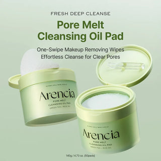 Arencia Pore Melt Cleansing Oil Pad, a pack of 50 soft, textured pads designed for deep cleansing and pore purification.