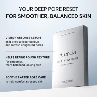 Arencia SOS Relief Face Mask 20ml, showing the tube with branding and product details on the packaging.