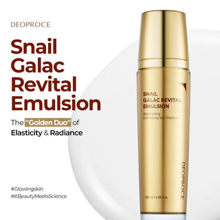 Deoproce Snail Galac Revital Emulsion bottle, creamy skincare emulsion with snail extract for revitalizing skin.