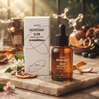 Jumiso Antioxidant Glow Facial Essence 40ml in a clear bottle, showcasing its nourishing formula for radiant skin.