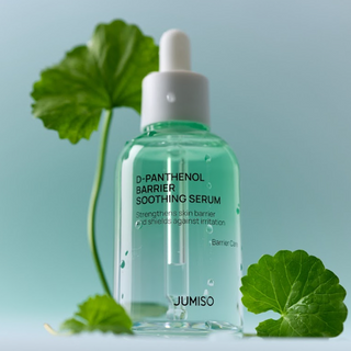 Jumiso D-Panthenol Barrier Soothing Serum in a 70ml bottle, featuring clear serum and pump dispenser for sensitive skin.