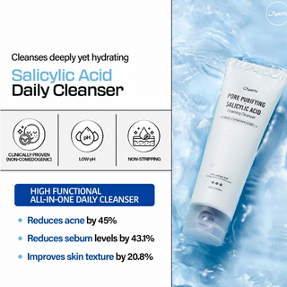 Jumiso Pore-Purifying Salicylic Acid Foaming Cleanser 120g bottle with foaming pump and clear label, designed for deep pore cleansing.