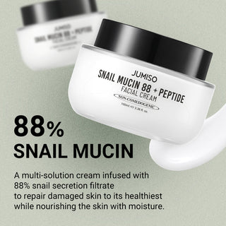 Jumiso Snail Mucin 88 + Peptide Cream in a 100ml jar, featuring a smooth, hydrating cream with snail mucin and peptides for skincare.