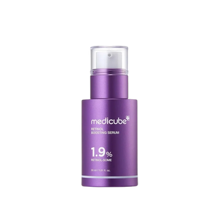 Medicube Retinol Boosting Serum 30mL bottle with dropper, clear glass container with white label, designed for skincare.