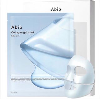 Abib Collagen Gel Mask Sedum Jelly in a clear jar, featuring a smooth, jelly-like face mask with fresh sedum plants visible.