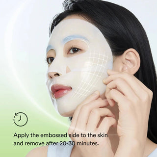 Abib Collagen Gel Mask Heartleaf Jelly sheet mask for face, showing the mask soaked in serum with heartleaf leaf design.
