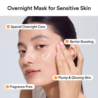 Abib Rice Probiotics Overnight Mask in a clear jar, showcasing the jelly texture and barrier properties for nourishing skin.