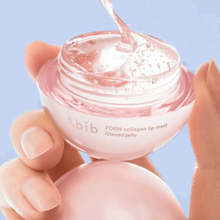 Abib PDRN Collagen Lip Mask in glazed jelly texture, soothing and hydrating lip treatment in a small jar.