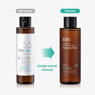 ACWELL Licorice pH Balancing Cleansing Toner in a clear bottle with a white cap, showing the product label.