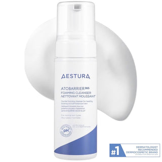 Aestura Atobarrier 365 Bubble Cleanser 150mL bottle with foaming cleanser, gentle skincare product for sensitive skin.