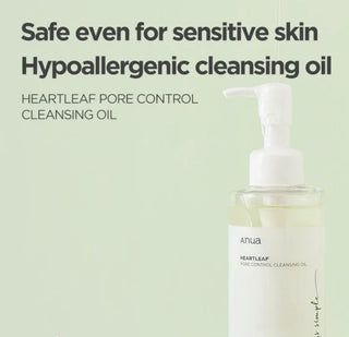Anua Heartleaf Pore Control Cleansing Oil bottle with pump dispenser, designed for deep cleansing and pore care.