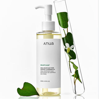 Anua Heartleaf Pore Control Cleansing Oil bottle with pump dispenser, designed for deep cleansing and pore care.
