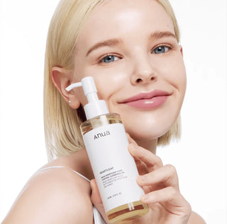 Anua Heartleaf Pore Control Cleansing Oil bottle with clear label, designed for deep cleansing and pore control.