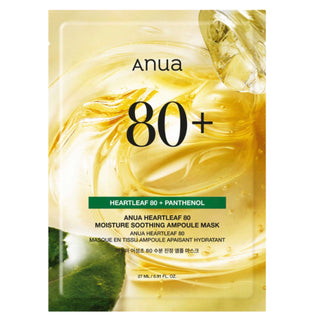 Anua Heartleaf 80 Moisture Soothing Ampoule Mask, face sheet mask with heartleaf extract, designed for hydration and calming skin.