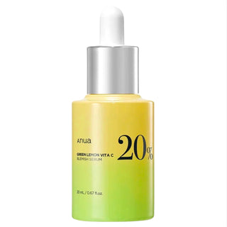 Anua Vitamin C 20 Blemish Serum in a clear glass bottle with a pump dispenser, labeled with product name and brand.
