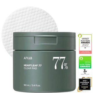 Anua Heartleaf 77 Clear Pad toner pads with natural ingredients for soothing and refreshing skin care.