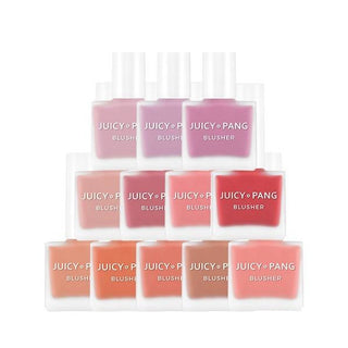 APIEU Juicy Pang Water Blusher 9g in a compact pink makeup container with a clear lid showing the blush inside.