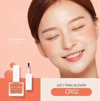 APIEU Juicy Pang Water Blusher in 9g, pink and peach shades, soft makeup blush with a water-based formula, close-up of the product.