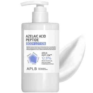 APLB azelaic acid peptide body lotion bottle, 300ml, with a sleek design and label showing product details and branding.