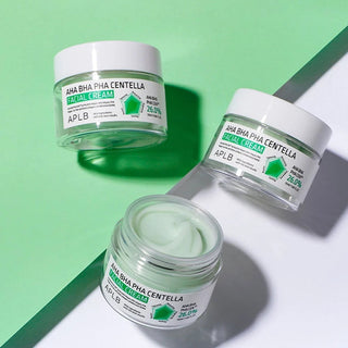 APLB AHA BHA PHA Centella Facial Cream in 55ML jar, smooth cream with natural ingredients, designed for skin soothing and exfoliation.