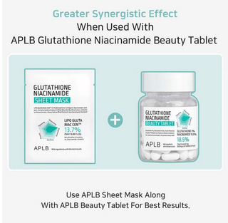 APLB Glutathione Niacinamide Face Sheet Mask 25mL, soothing skincare mask with brightening ingredients, ready for facial application.