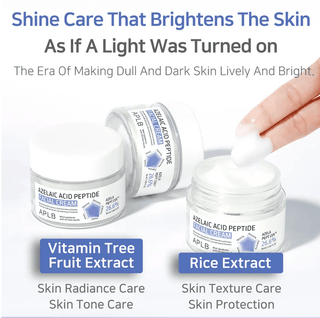 APLB Azelaic Acid Peptide Facial Cream in 55mL jar, creamy texture, suitable for soothing and brightening skin.