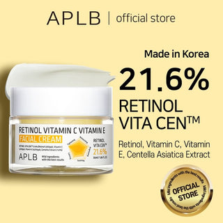 APLB Retinol, Vitamin C, and Vitamin E facial cream in a 55ML jar, nourishing skincare product for brightening and anti-aging.