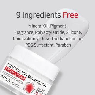 APLB Salicylic Acid BHA Arbutin Facial Cream in 55ML jar, showing the cream's smooth texture and packaging.