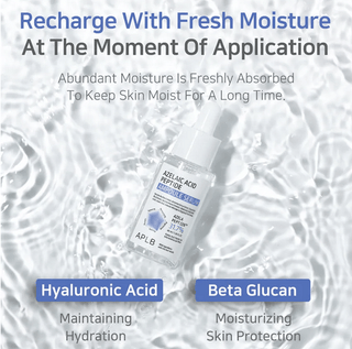 APLB Azelaic Acid Peptide Ampoule Serum in a 40mL bottle, featuring a clear serum with a dropper applicator and skincare benefits