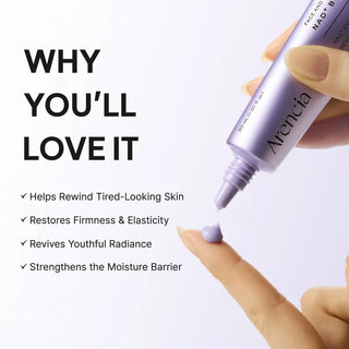 Arencia NAD+ Booster Shot 30ml in a clear glass bottle with a dropper, showing the liquid inside.