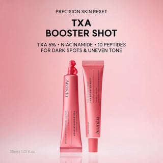 Arencia TXA Booster Shot 30ml bottle, clear liquid supplement in a small blue and white plastic vial.