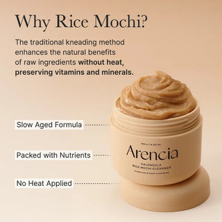 Arencia Calendula Rice Mochi Cleanser 120g in a white tube with green accents, designed for gentle facial cleansing.