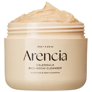 Arencia Calendula Rice Mochi Cleanser in 120g jar, featuring a gentle, foaming facial cleanser with calendula and rice mochi ingredients.