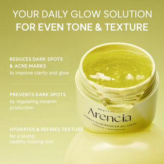 Arencia Vitamin C Glow Booster Gel Cream in 50g jar, showing the smooth, brightening facial cream with a fresh, vibrant appearance.