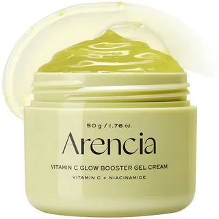 Arencia Vitamin C Glow Booster Gel Cream 50g displayed in a sleek jar, highlighting its brightening skincare benefits.