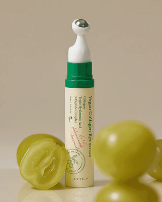 AXIS-Y Vegan Collagen Eye Serum in 10mL tube, featuring eye cream with collagen for brightening and firming around the eyes.