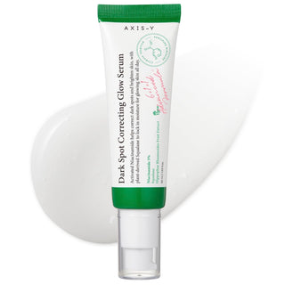 Axis-Y Dark Spot Correcting Glow Serum bottle showing anti-pigmentation spot serum for even skin tone and brightening.