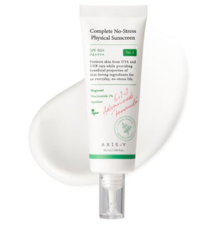 AXIS Y Complete No Stress Physical Sunscreen 50mL bottle, broad-spectrum SPF sunscreen for daily skin protection