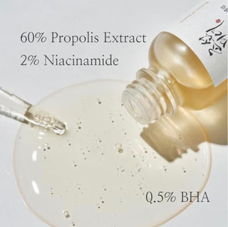 Beauty of Joseon Glow Serum with Propolis and Niacinamide, a nourishing skincare serum in a glass bottle with a dropper applicator.