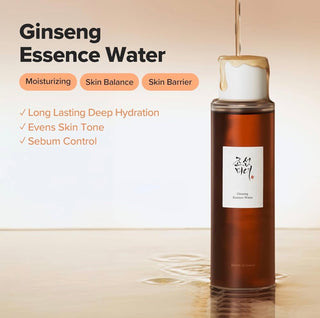 Beauty of Joseon Ginseng Essence Water toner with Korean ginseng for hydration and radiant skin, in a clear bottle with a pump dispenser.
