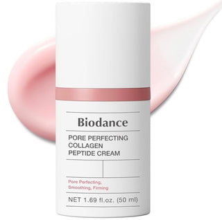 Biodance Pore Perfecting Collagen Peptide Cream in 50ml jar, showing the cream's smooth texture and packaging.