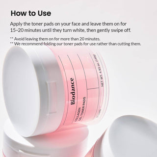 Biodance Collagen Gel Toner Pads in pink, 60 soft cotton pads for facial cleansing and skin hydration.