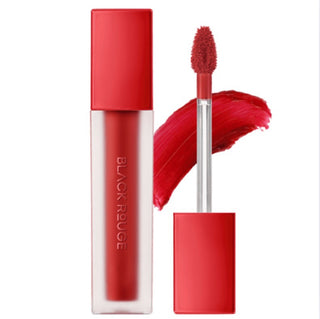 Black Rouge Air Fit Velvet Tint 1 lip tint in strawberry red, showing the sleek tube and vibrant color.