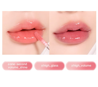 Black Rouge Chewy Lip Glaze lipstick in peach blossom shade, featuring a sleek black tube and glossy finish.
