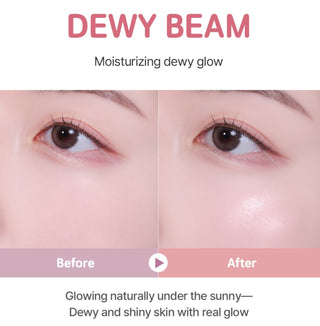 Black Rouge Dewy Whip Cheek and Beam makeup product in strawberry shade, showcasing the blush and highlighter application.