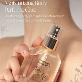 BOM Chiffon Vanilla Perfume Body Mist in 110ml bottle, featuring a light, floral scent with vanilla notes and delicate packaging.