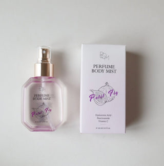 BOM Petit Fig perfume body mist 110ml bottle with a sleek design and floral label, showcasing a refreshing fragrance.