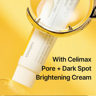 CELIMAX Pore+Dark Spot Brightening Cream in 35ml jar, showcasing its smooth texture and brightening formula for skin clarity.